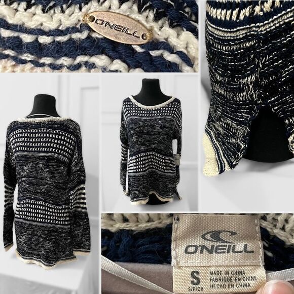 O'Neill Beachy Tweed Knit Striped Pullover Sweater Size S - Picture 1 of 12